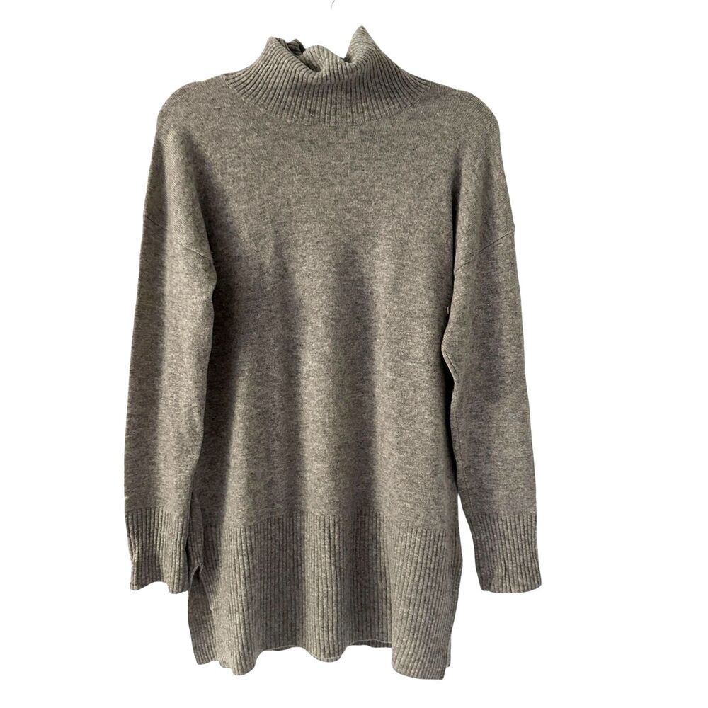 Max Studio Heather Grey 2-Ply Cashmere Turtleneck Tunic Sweater Size L